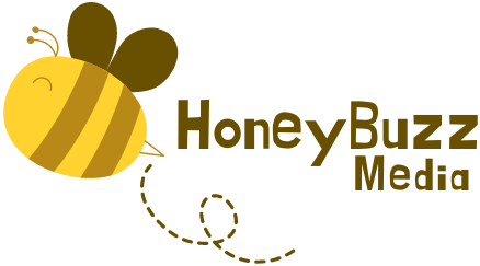HoneyBuzz Media logo with a bee in flight.